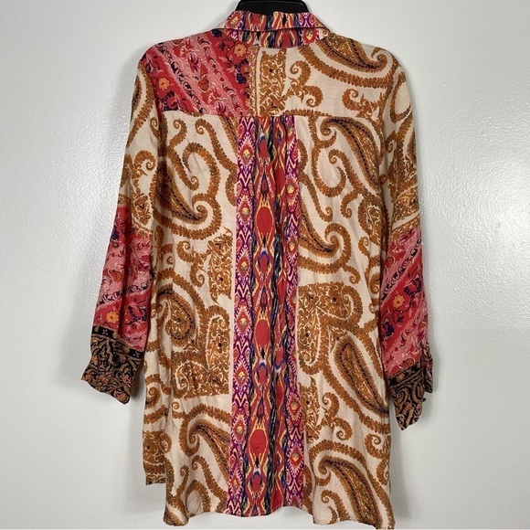 Soft Surrounding Brynn Button Tunic Shirt Floral Paisley Silk Velvet Trim - Picture 4 of 10